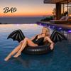 Summer Beach Float Ring Inflatable Pool Float, Creative Bat Wings Decor, Black Thickened PVC Swim for Party Halloween Calm Water Tube