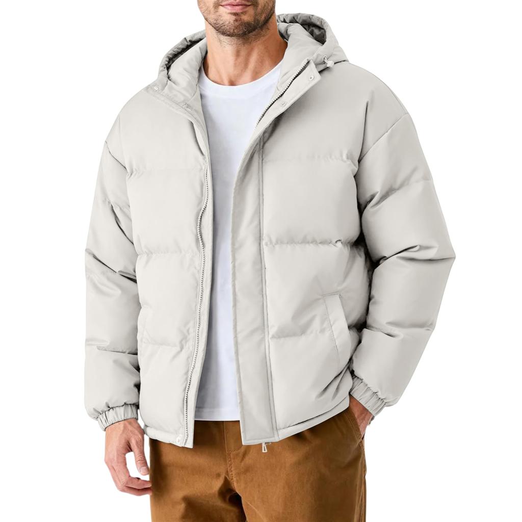 Men's Oversized Casual Down Jacket With Long Sleeves And Hood