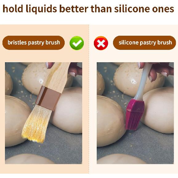 3 Pcs Pastry Brush, Natural Bristle Basting Brush, Cooking Brush, Food Brush, Butter Brush, Baster Brush, BBQ Brushes for Sauce, Kitchen Baking