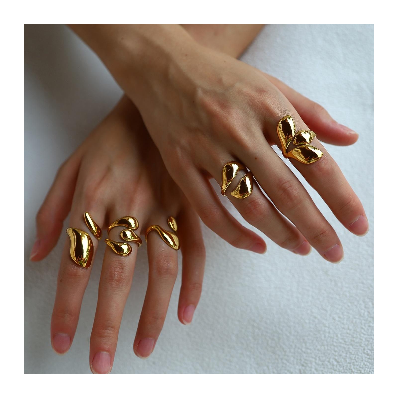 18K Gold Plated Lava Ring for Women Stainless Steel Open Adjustable Textured Statement Ring Jewelry Gift