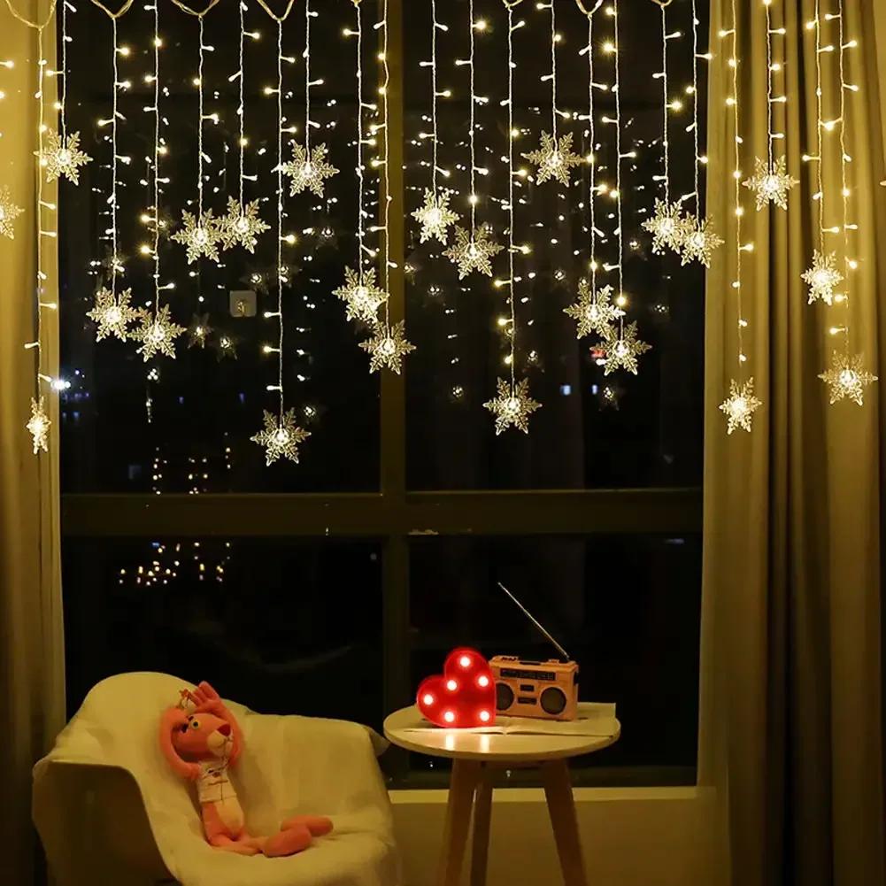 4M Christmas Light Led Snowflake Curtain Icicle Fairy String Lights Outdoor Garland Home Party Garden 2026 New Year Decoration