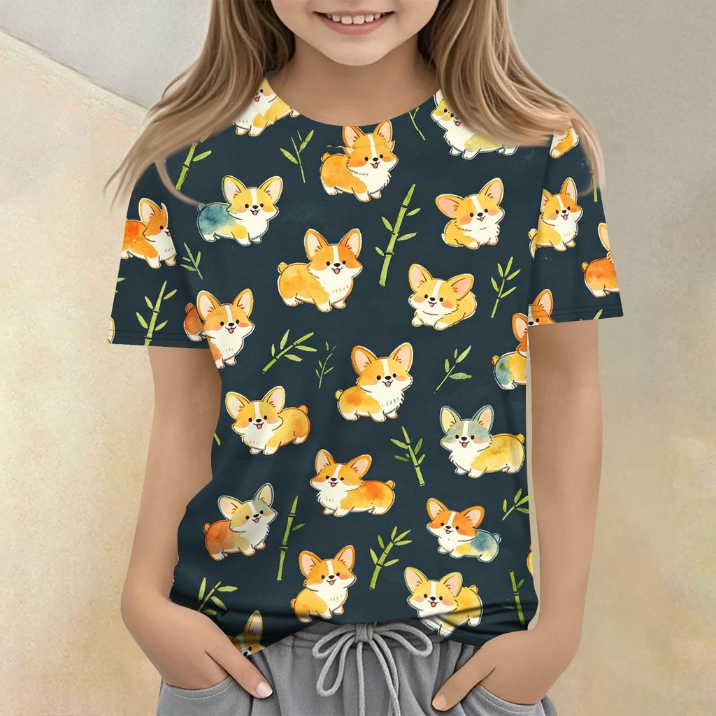 Kids Animal Print Crew Neck Short Sleeve Casual Loose Fit T Shirt Top Lightweight Soft Fabric Comfortable Wear