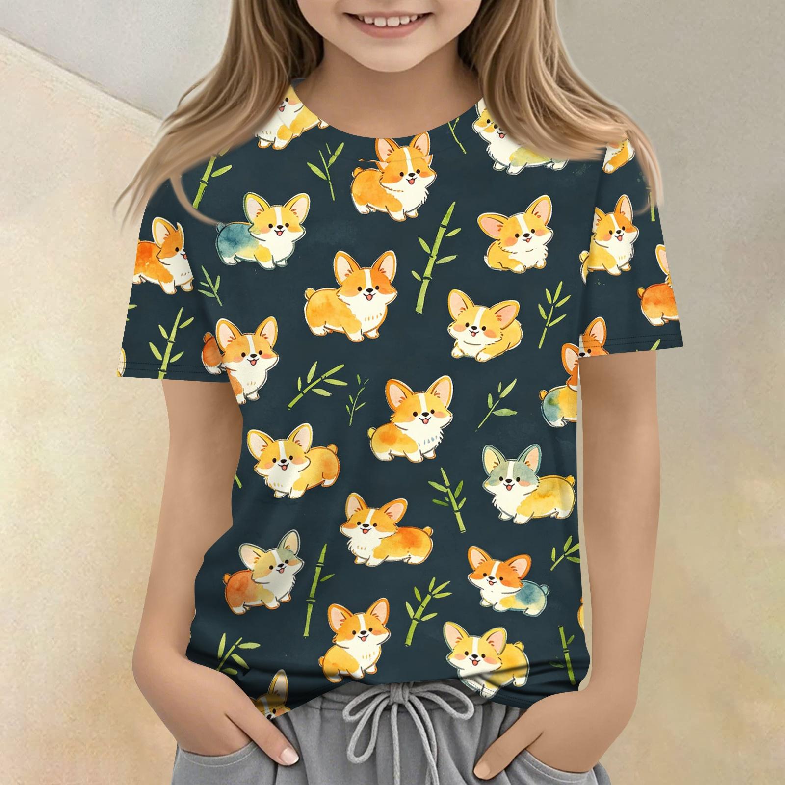 

Kids Animal Print Crew Neck Short Sleeve Casual Loose Fit T Shirt Top Lightweight Soft Fabric Comfortable Wear 120