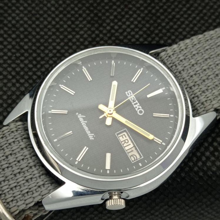 REFURBISHED VINTAGE SEIKO 5 AUTO 7019A JAPAN MENS D/D BLACK WATCH 593c-a314849-2