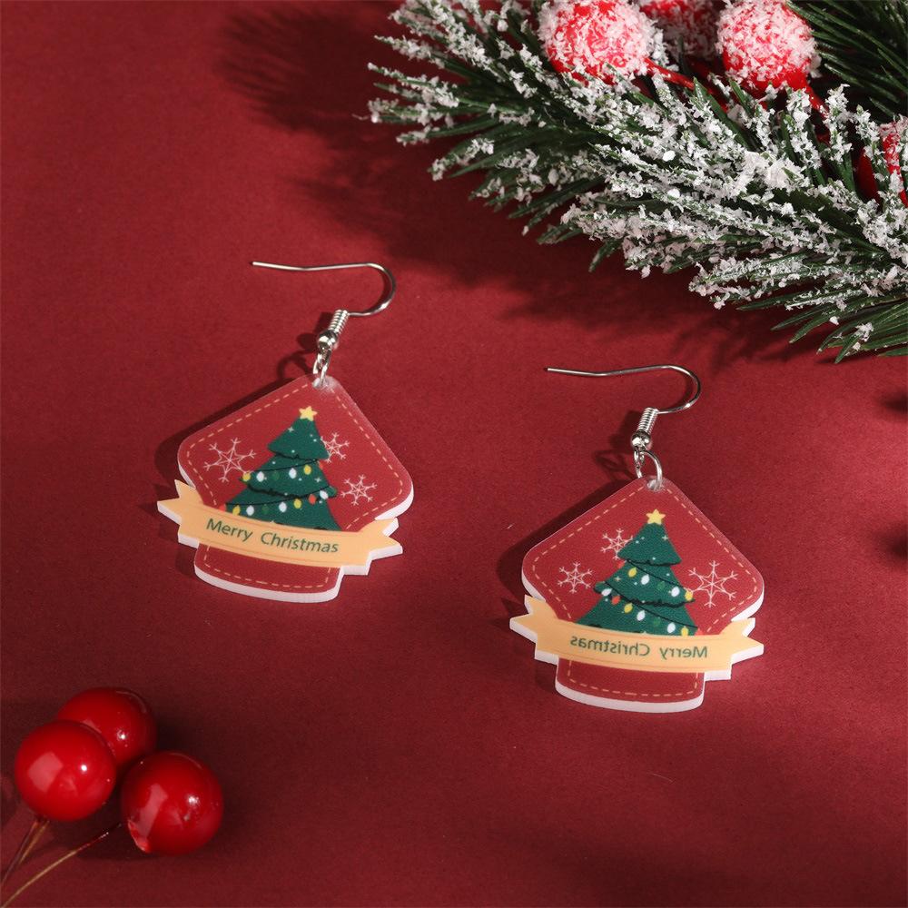 Full Hosting Eco-Friendly Acrylic Earrings, Christmas Snowman Christmas Tree Santa Earrings