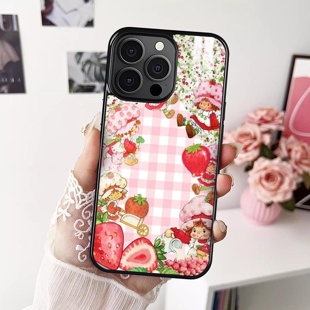 Pink Strawberry Cartoon S-Shortcake Phone Case For iPhone 16 15 14 13 12 11 Pro Xs Max Mini Plus Antislip Shockproof Hard Funda