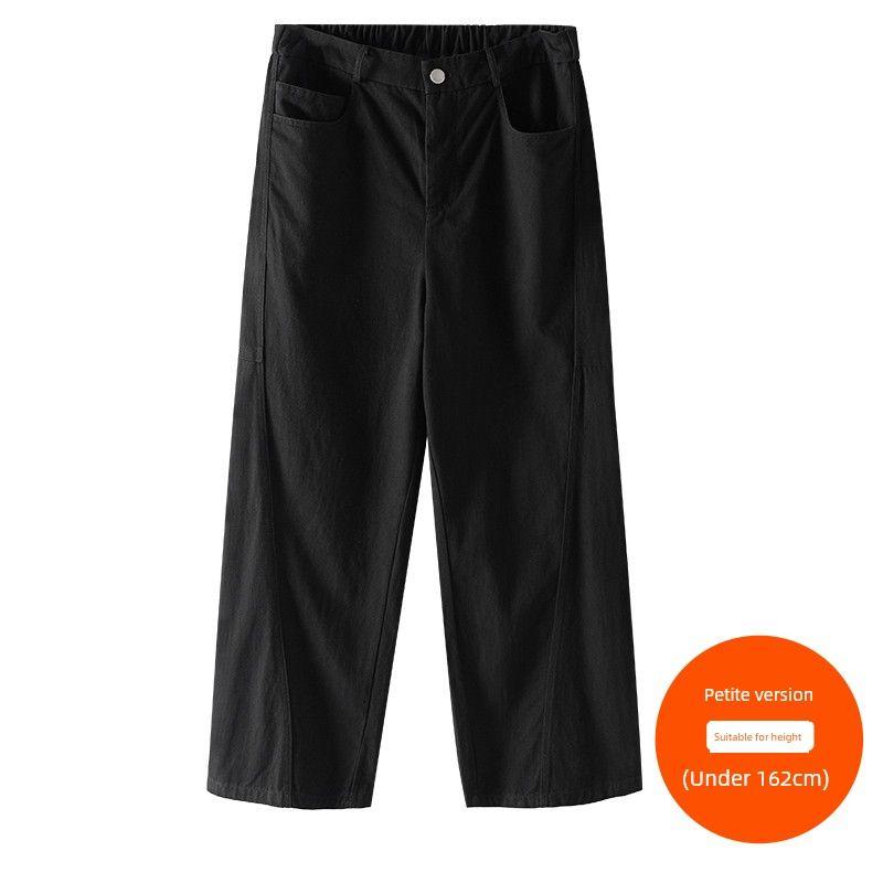 

Plus size women clothing [Japan fashion Sickle Pants] Three Pants Length Retro Versatile Summer High Waist Cargo Casual Wide Leg Pants Lazy Black (below 162cm) 6XL