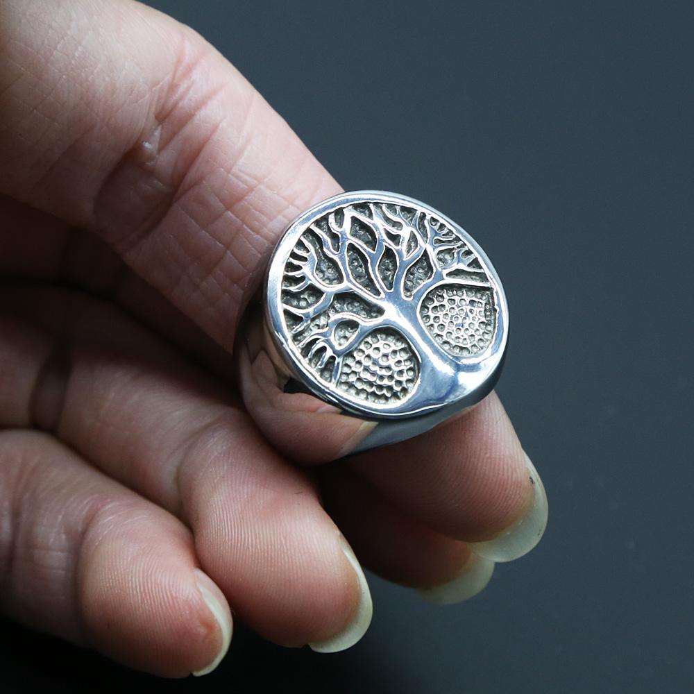 Punk Stainless Steel Tree of Life Ring Viking Amulet for Men Fashionable Jewelry Classic Male Accessory