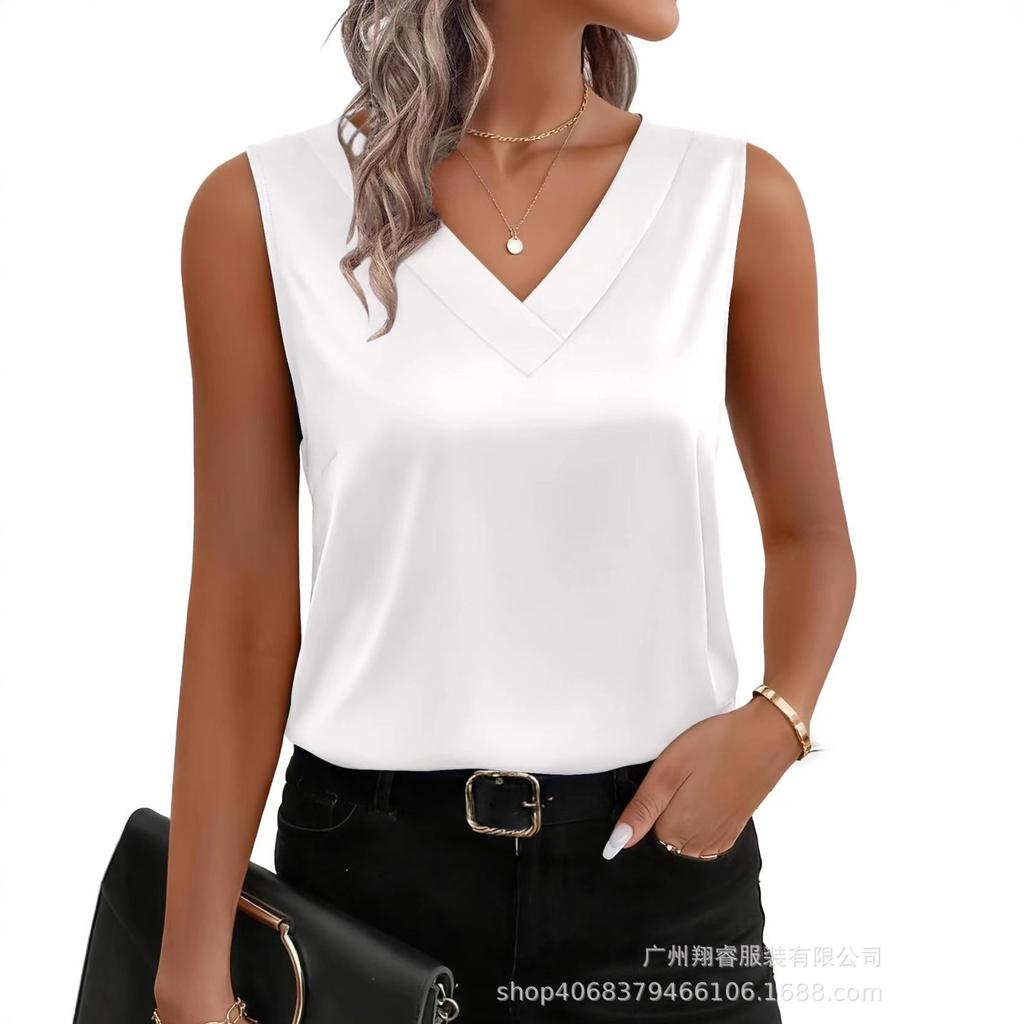 Women's Summer Silk Satin V-Neck Sleeveless Vest Shirt