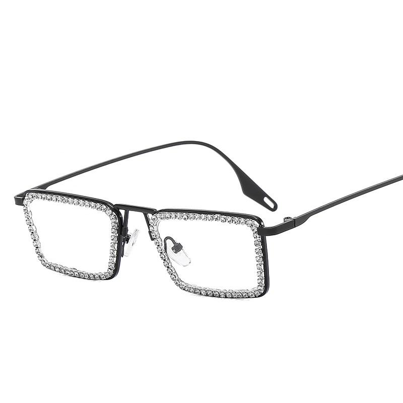 Diamond Small Rectangular Sunglasses Women Metal Frame Crystal Shades Clear Lens For Female Rhinestone Sun Glasses Premium Brand