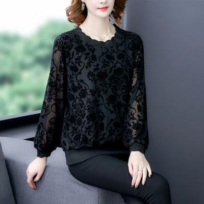 Office Lady Floral Printed Patchwork Blouse Casual Long Sleeve Spring Autumn Stand Collar Lace Spliced Female Loose Gauze Shirt