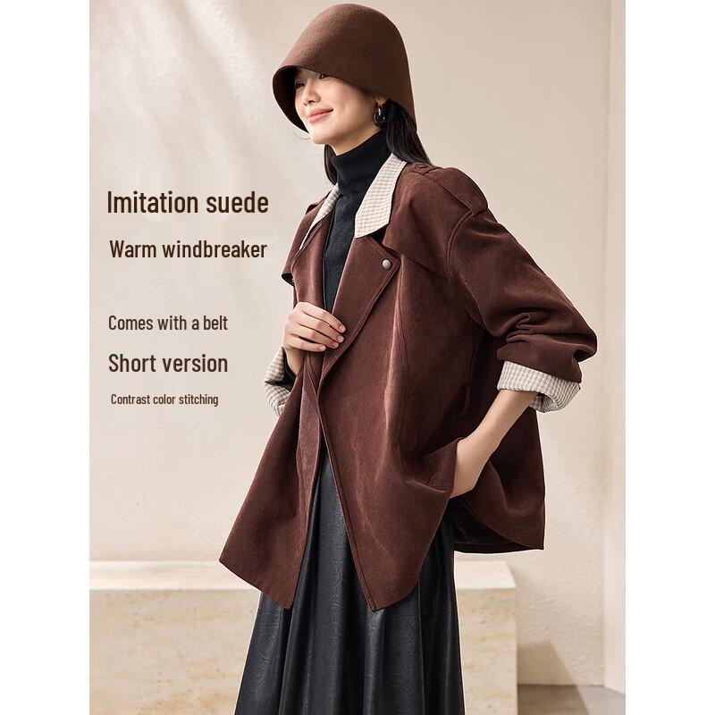 Женский теплый клетчатый короткий тренч Mohanyimei с начесом 2XL