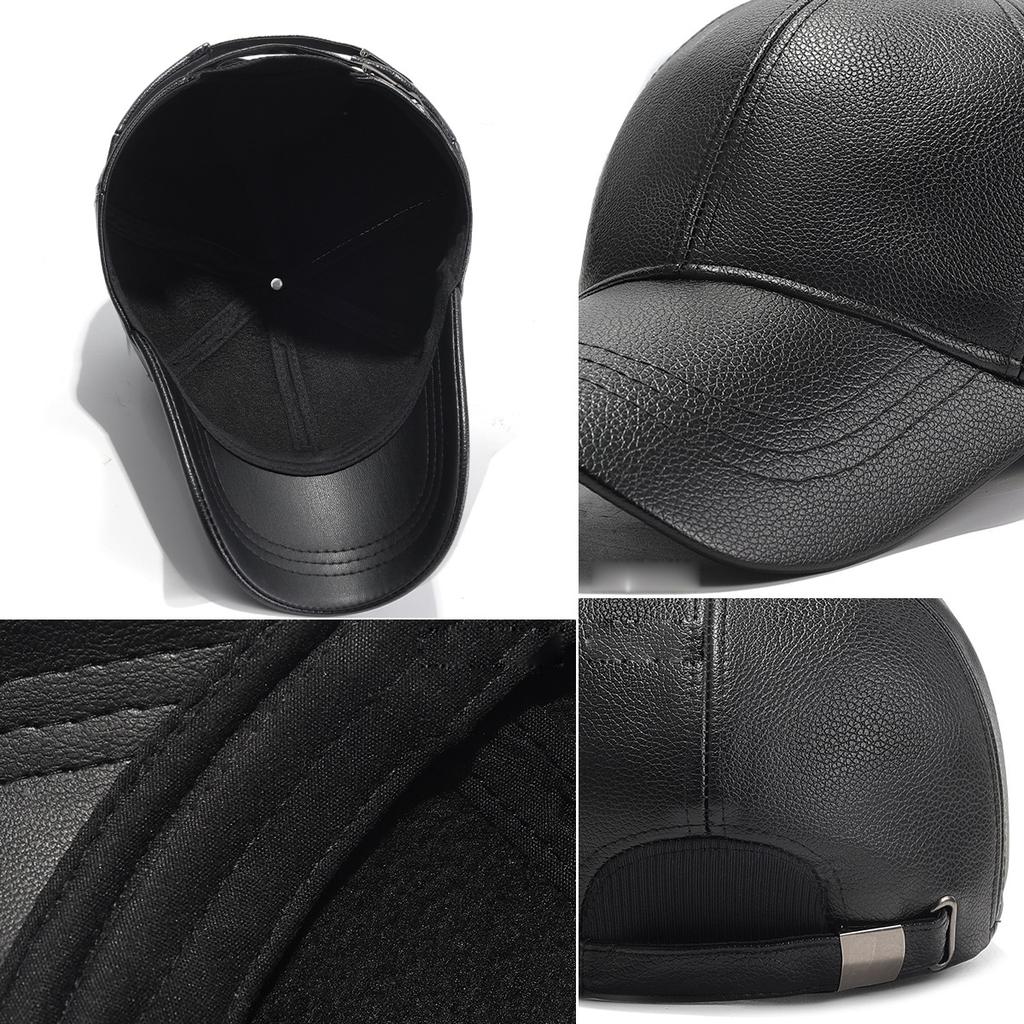 Autumn Winter PU Baseball Cap Outdoor Velvet Warm Cap Middle-Aged Men's Cap