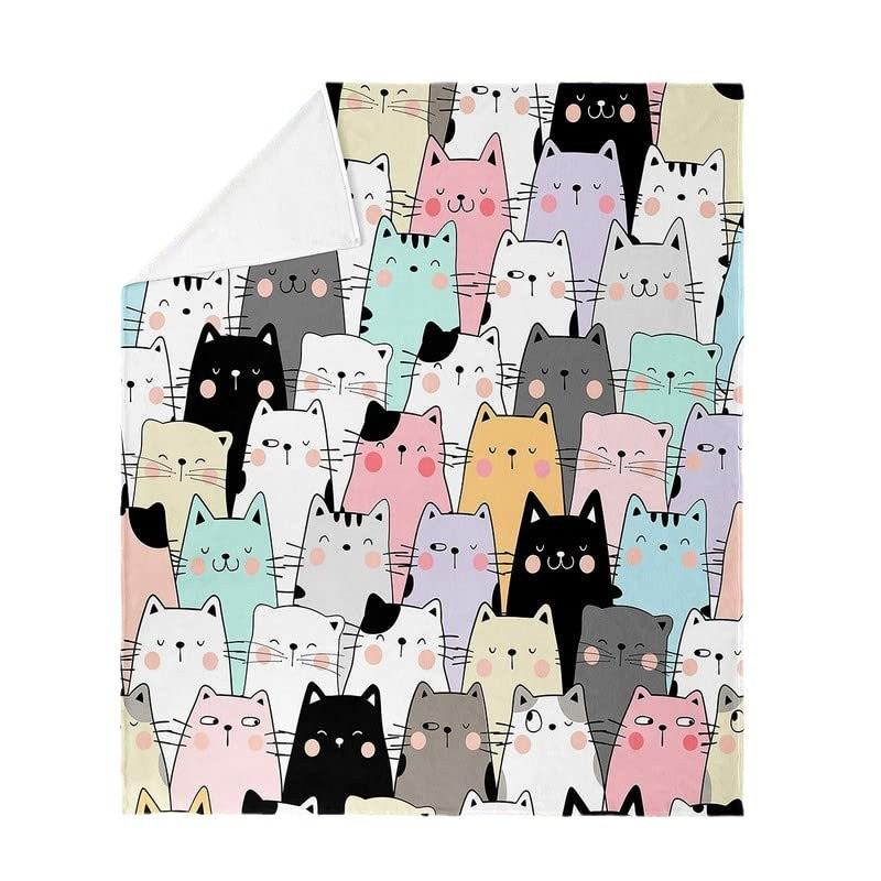 Cute Cat Print Blanket Home Travel Camping Blanket Single Layer Flannel Shawl Blanket Soft Cartoon Fleece Blanket