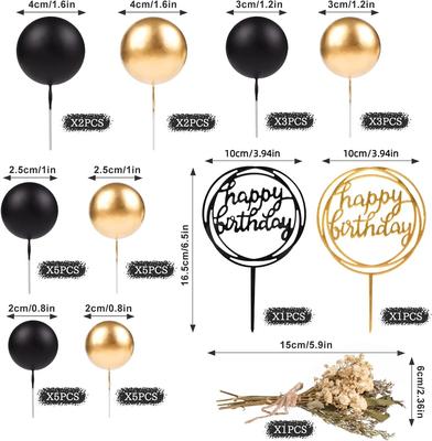 33 Stück Ball Kuchenaufsatz mit Mini Schwarzgoldenen Kugeln Simulierte Blume Kuchendekorationen für Hochzeit Jubiläum Geburtstagsfeier