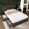Bed Frame with LED Lighting and 2 Drawers, Single Upholstered Bed 90x200cm, Height-Adjustable Headboard, Wooden Slatted Frame, Grey (Without Mattress)
