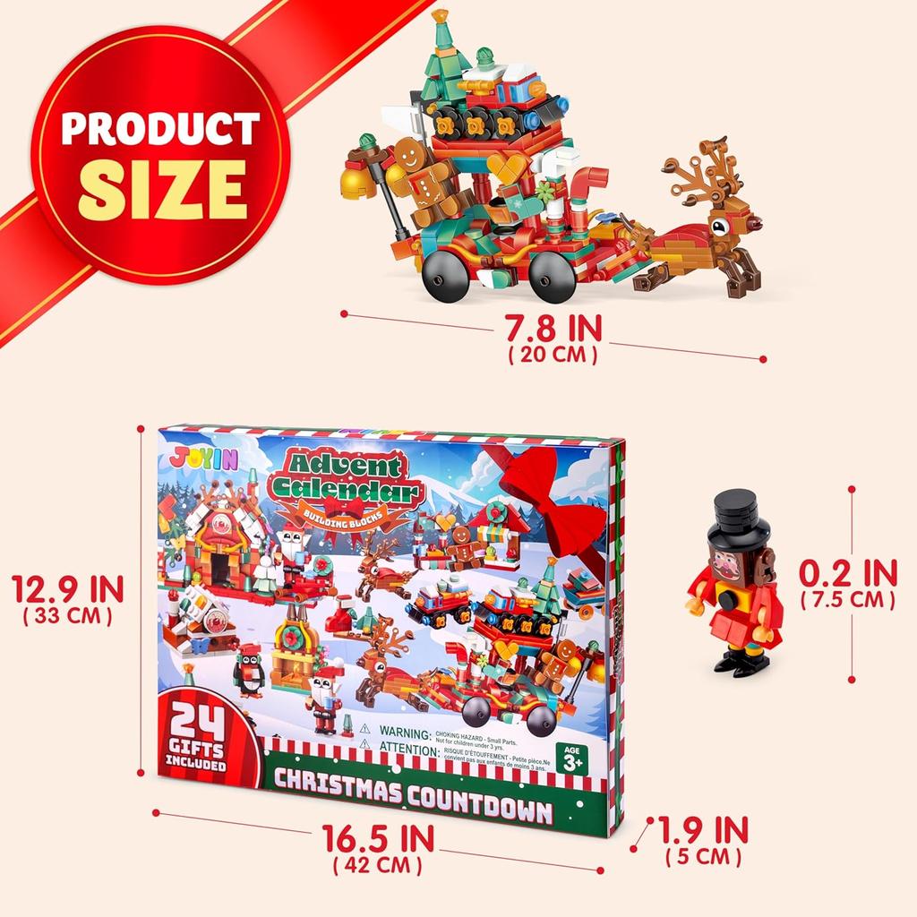 JOYFY 2025 Christmas Advent Calendar Building Blocks 24 Days Christmas Theme Countdown Toy Set for Boys Girls Xmas Party Favor