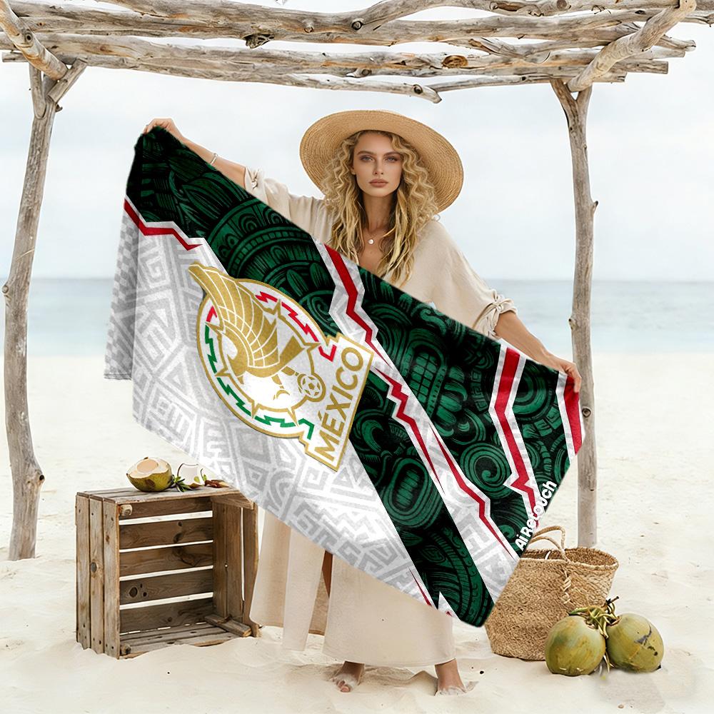 Asciugamano da Spiaggia con Logo Messicano Asciugatura Rapida Morbido Microfibra Confortevole Leggero Perfetto per Viaggiare Yoga Campeggio e Nuoto
