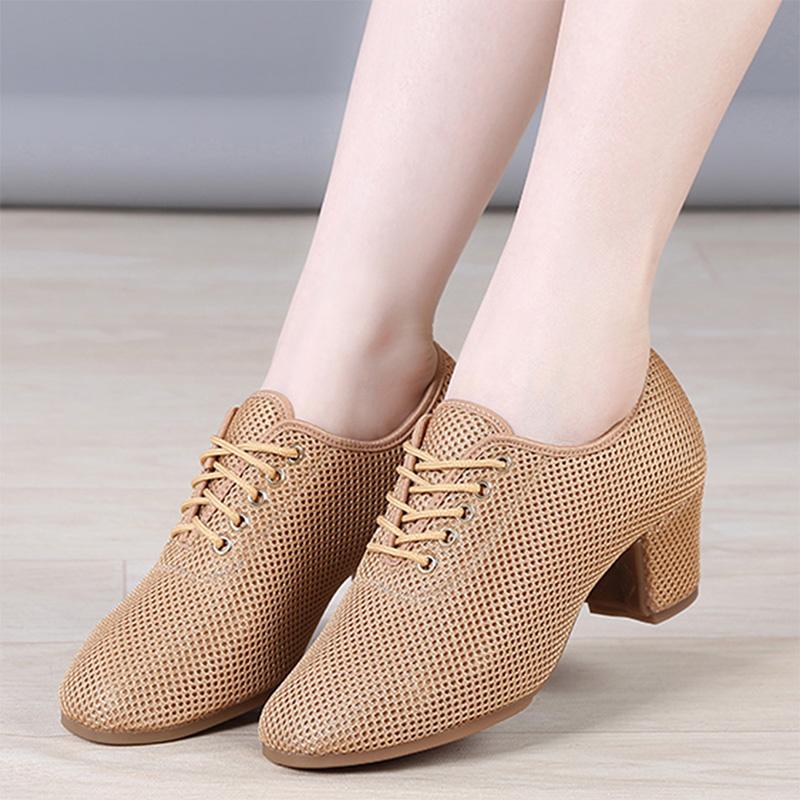 Scarpe da Jazz in Rete Donna Adulto Pratica Sala da Ballo Scarpe Latine Nere Traspiranti Scarpe da Insegnante con Tacco 3,5 cm