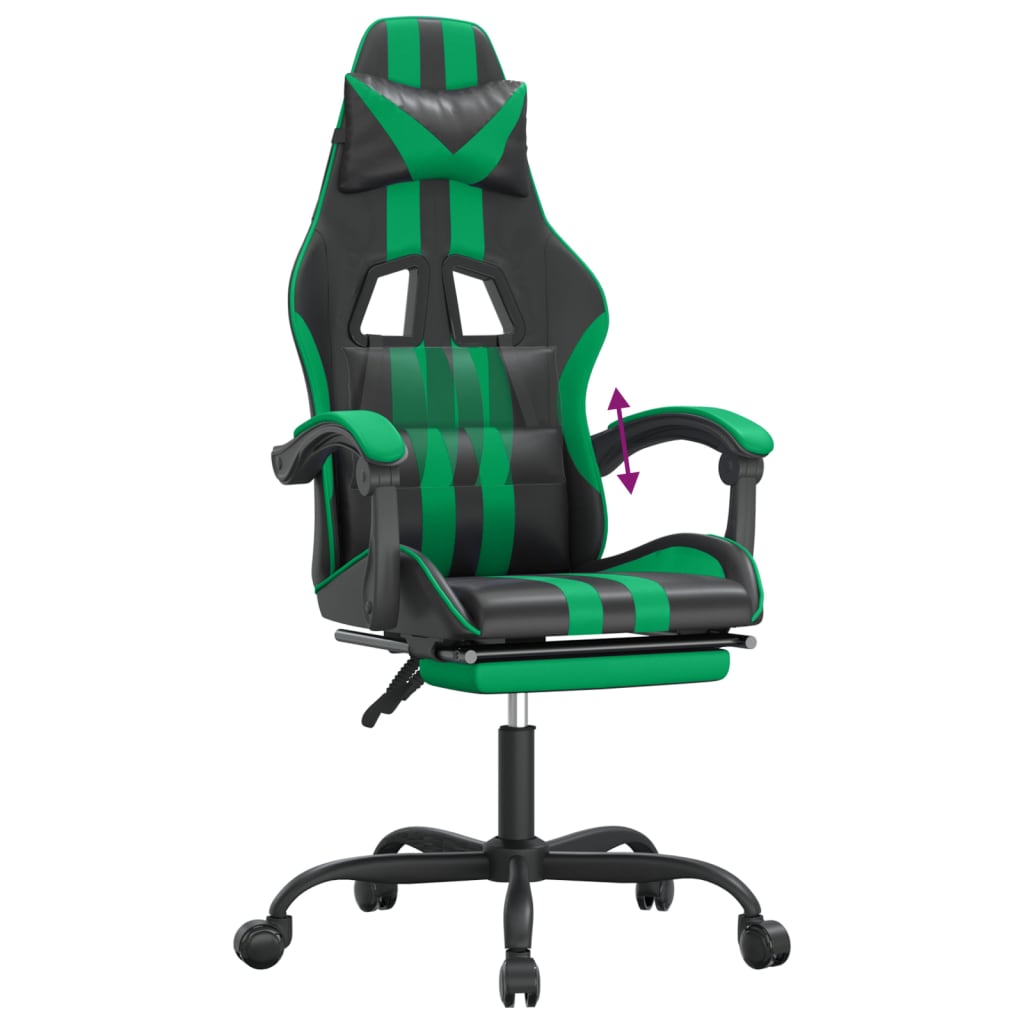 Gaming Chair with Footrest Black and Green PU Leather