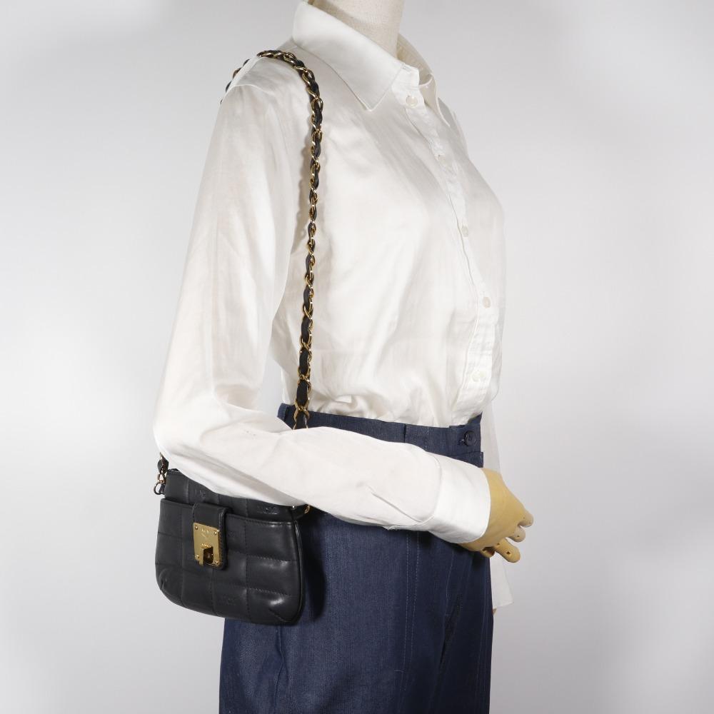 MCM Mini ChainShoulder Shoulder Bag Black Leather Women Used