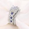 Huitan 3Pcs Set Rings Luxury Wedding Accessories Princess White/Blue CZ New Fashion Female Accessories Engagement Party Zircon