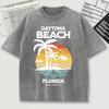Daytona Beach Florida Wide Open Fun Print Snow Wash Mens T-Shirt O-Neck Tee Soft Cotton Top Trendy Unisex Short Sleeve