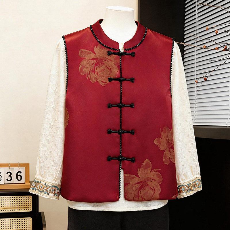 2026 Chinese Style Spring Vest for Middle-aged & Elderly Women - Stylish Top for Spring & Autumn 3XL (recommended 70-80kg)