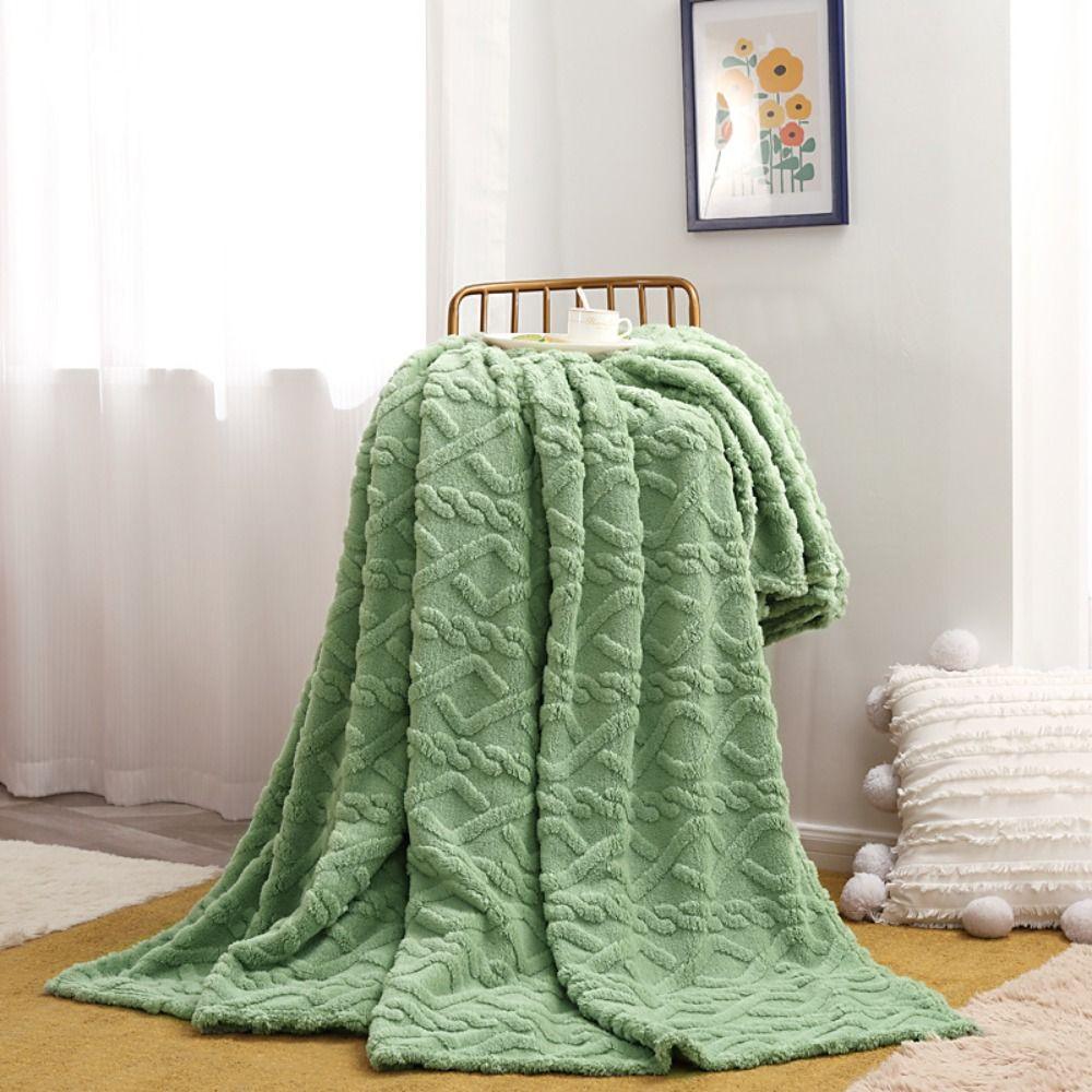 Reversible Solid Color Flannel Blanket Warm Embossed Blanket Four-Season Blanket Bedroom Bed Living Room Sofa Couch