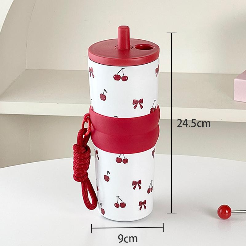 

Портативная термокружка 710 мл Красная вишня Розовый цветок Бант Вакуумная кружка Подарок 316 Нержавеющая сталь Термобутылка для воды Офисные работники красный