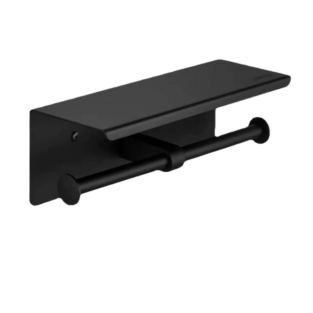 Soporte para papel higiénico de acero inoxidable, estante de pared para baño con repisa para móvil
