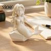 Cartoon Mermaid Figurine 3D Printed Action Figure, Dark Gothic Style with Matte Black Finish, Movable Joints Wavy Hair Design & Wide Rock Base, Decor
