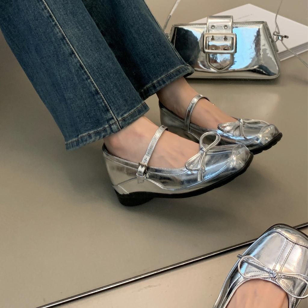 French Retro Light Mouth Soft Bottom Bow Mary Jane Invisible Height Increase 6cm Casual Shoes