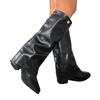 2025 Neue Falten High-Heel Mode Stiefel Dicke Ferse Übergröße Britischer Stil Hohe Hosenstiefel Damen Übergröße