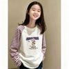 Girls' Korean Style Patchwork Striped Long-Sleeve T-Shirt—Trendy Color Block Base Layer for Spring and Autumn