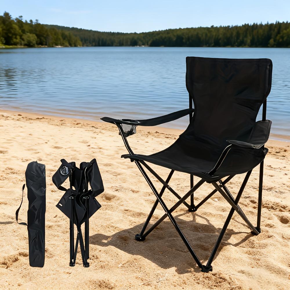 Outdoor Camping Chair With Backrest, Portable Picnic Chair, Beach Chair With Carrying Bag, Foldable Fishing Chair With Cup Holder, Foldable Outdoor