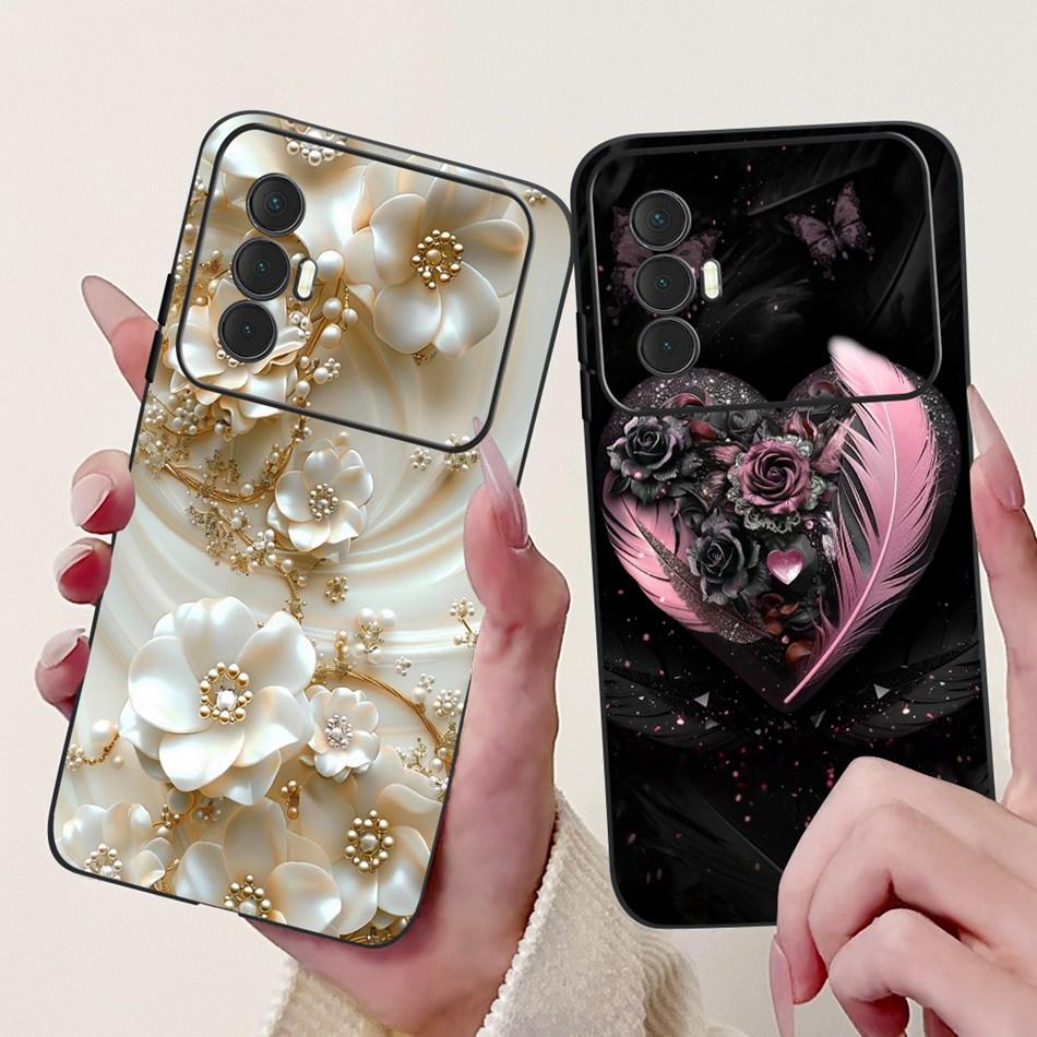 For Tecno Spark 8 Pro 8T 8P Elegant Floral Cat Phone Case For Tecno Spark8 8T 8P 8Pro Black Silicone Soft TPU Cases Bumpers