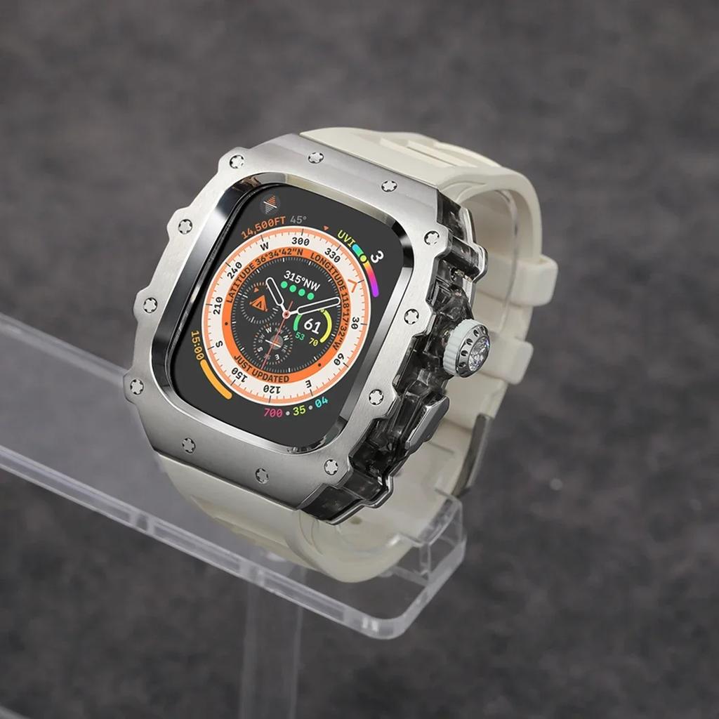 Klasická luxusná modifikačná súprava pre Apple Watch Ultra 2 49mm Puzdro z nehrdzavejúcej ocele Pre IWatch 9 8 7 6 45mm 44mm Krištáľové tlačidlo Športový remienok
