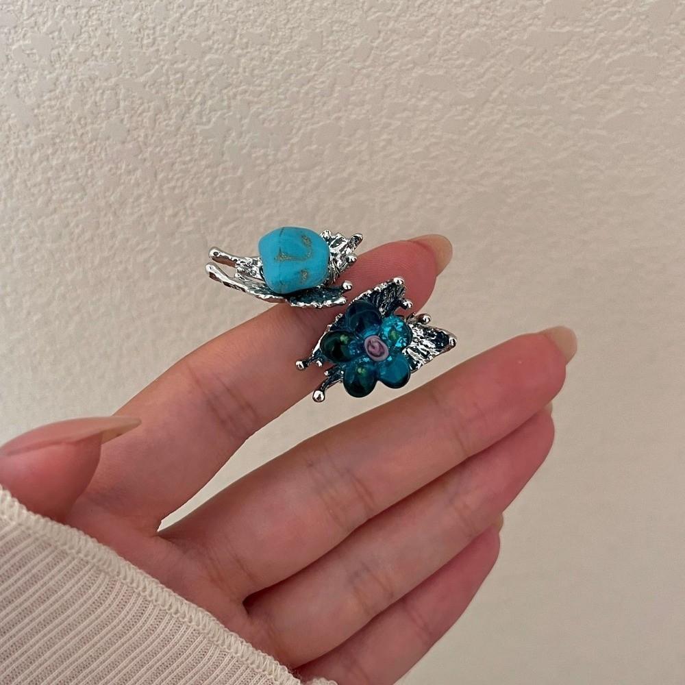 Stackable Glass Flower Ring Rhinestone Western Geometric Ring Fashion Turquoise Rings  Jewelry