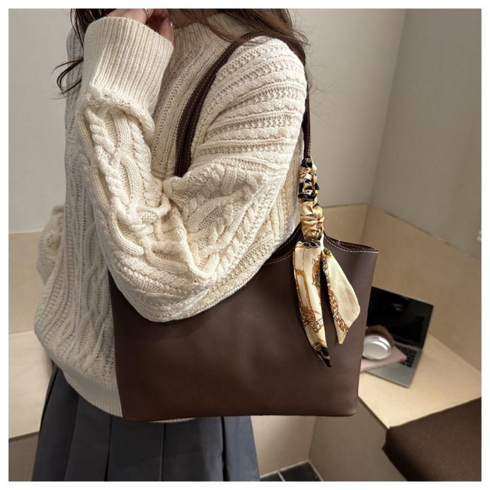 Fashion PU Leather Single Shoulder Bag Casual Large Capacity Tote Bag Elegant Luxury Design Silk Scarf Bag For Women Ladies'
