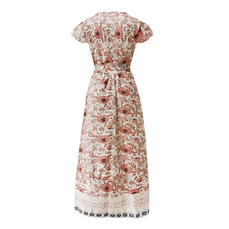 Summer Short Sleeve Casual Printed Long Dress Sexy Floral Fashion Elegant Loose Holiday A-line High Slit Party Dress Slim Fit Women's Clothing