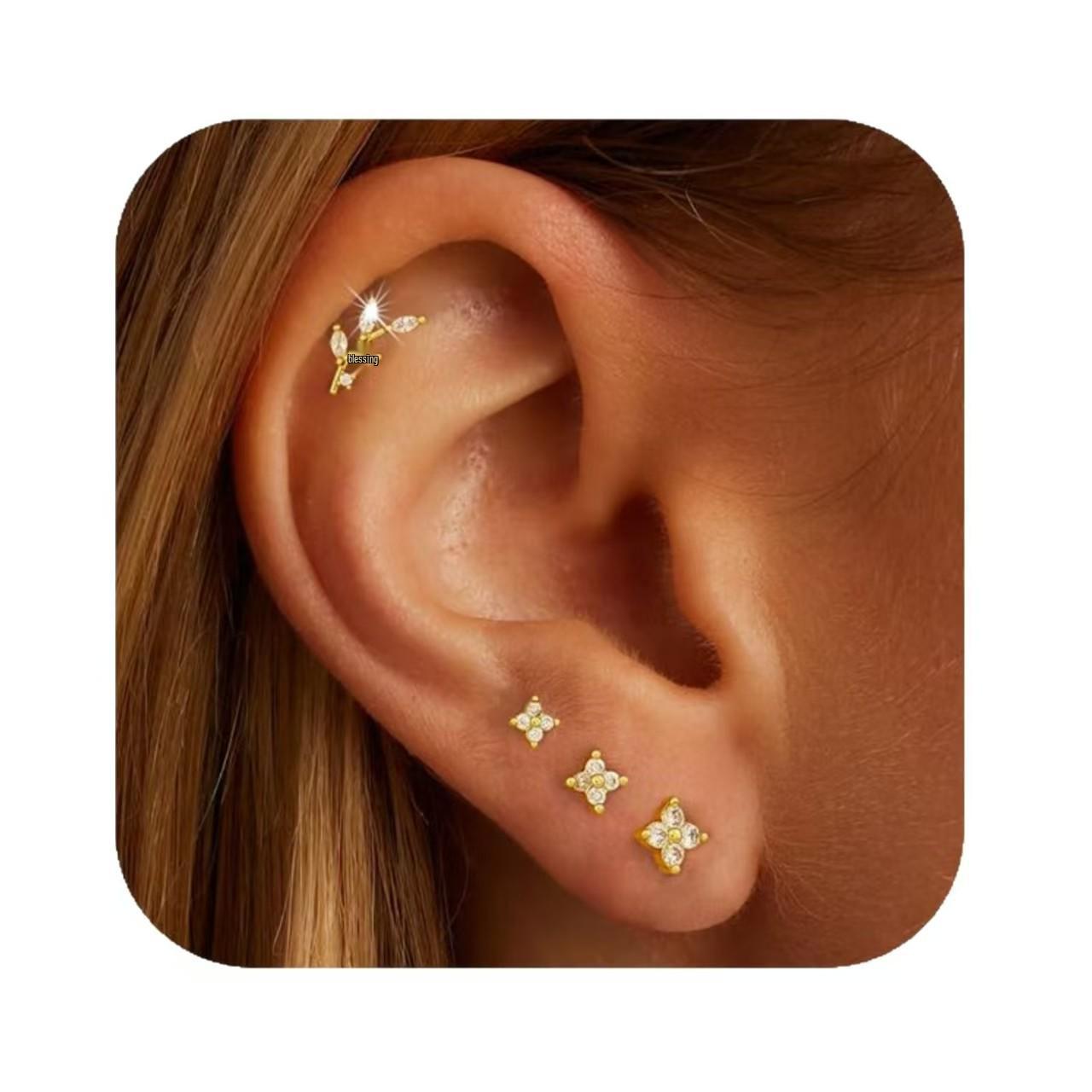 

Набор пусетов в виде четырехлепестковых листьев из латуни с золотым покрытием - Креативный дизайн