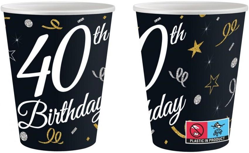Paper Cups 40th Birthday 250ml 6 Pcs