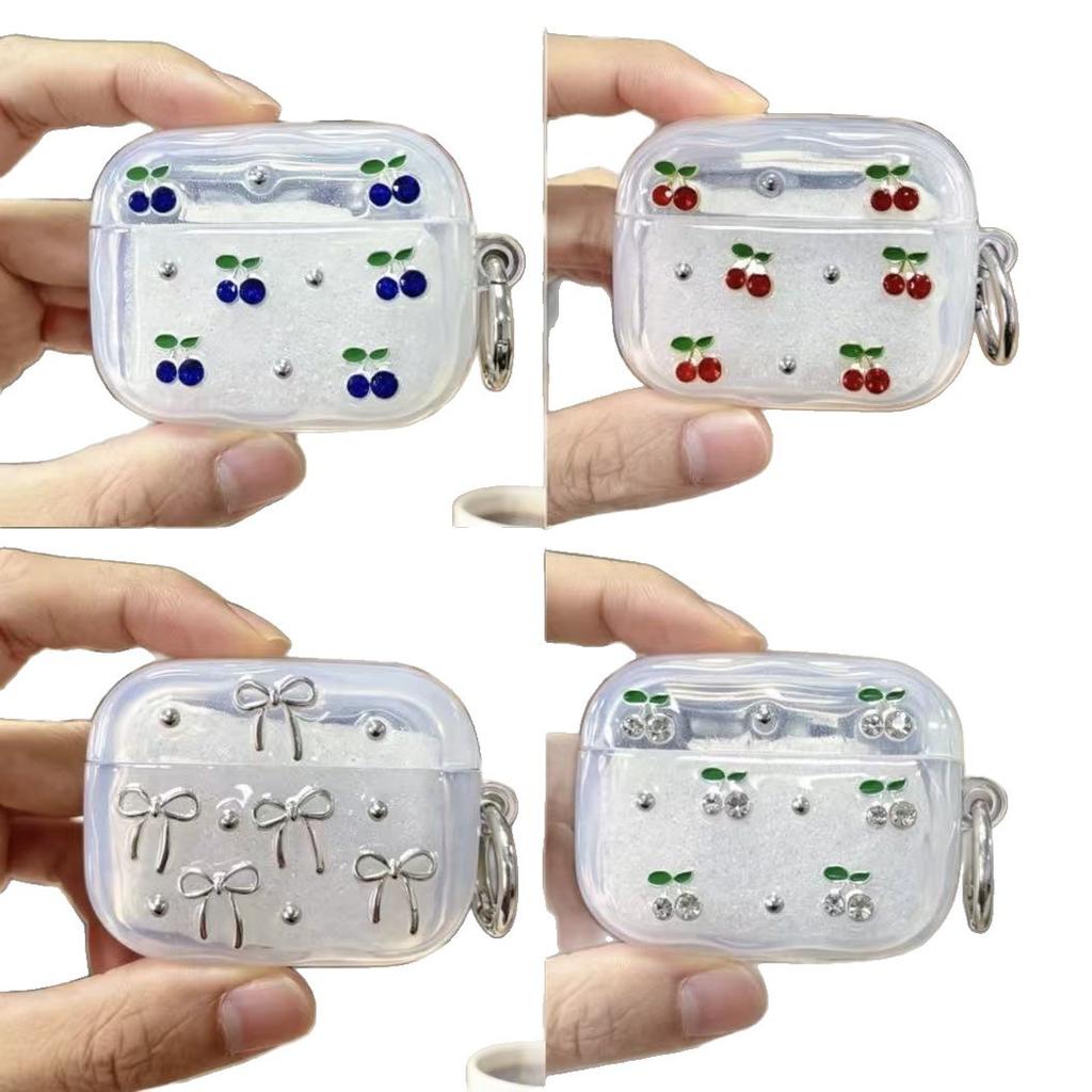 Epoxy flash silver butterfly earphone case for apple AirPods pro1 mini cherry wireless bluetooth earphone cover