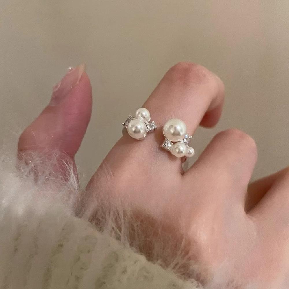 Zircon Pearl Ring Female Index Finger Ring ins Style Design Personality Open Ring