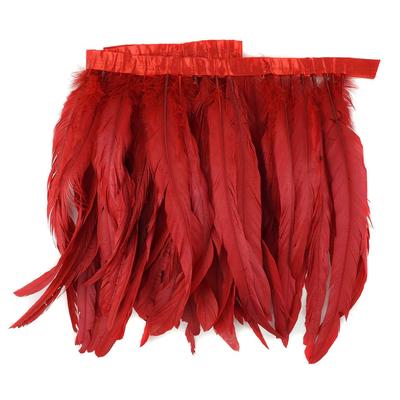 1 Meter Natürliches Rotes Hahnenhechel Federbesatz Fransen 10-12 Zoll Hochzeit Karneval Party Dekoration DIY Kleidung Nähen Handwerk