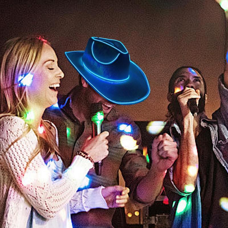 Light Up Hats for Adults Party Headwear Cowboy Hat LED Hat Dress Up Battery Operated Party Cowboy Hats Sparkly Cowboy Hat