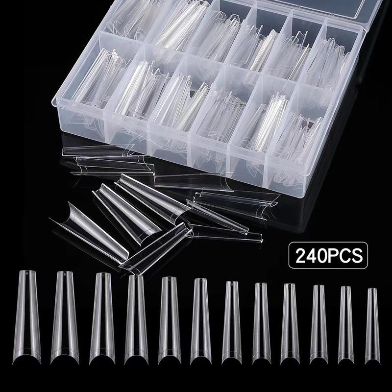 

Denim French Half-Tip Flat Head Nail Extensions - Transparent & Natural Colors, 240 Pieces