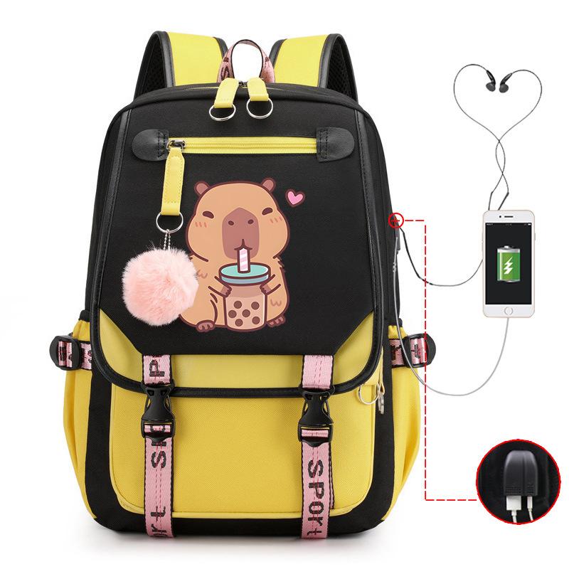 Kapibara Cute Printed USB Port Multi-function Leisure Travel Backpack
