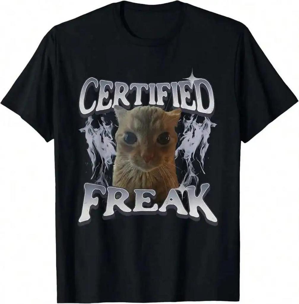 Certified Freak Cat Meme Shirt, Funny Cat Lover Graphic Tee, Unisex Cotton Streetwear Top